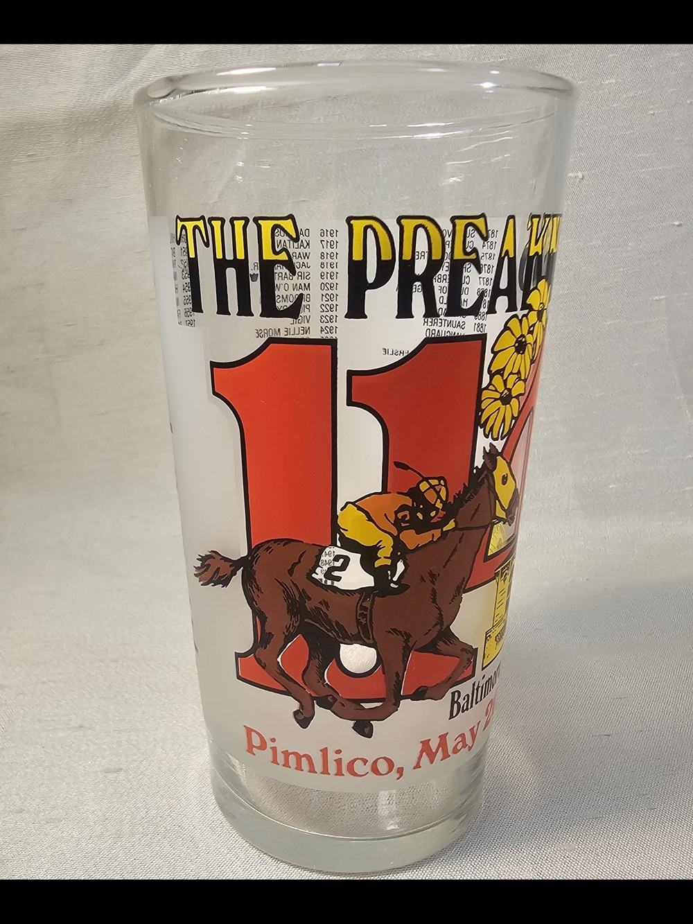 114th Preakness Commemorative Racing Glass - Red, Yellow, Brown Design - Picture 5 of 10
